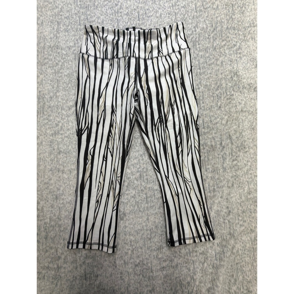 DSG Momentum Womens High Rise Capri Leggings Black White Abstract Stripe Medium